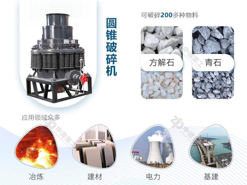 圓錐破能處理多種物料，且應用領域廣泛